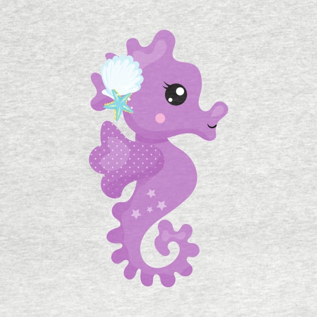 Cute Seahorse, Purple Seahorse, Starfish, Seashell by Jelena Dunčević